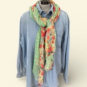 Candie's Floral and Green Lightweight Scarf -6ft long x 30” wide
